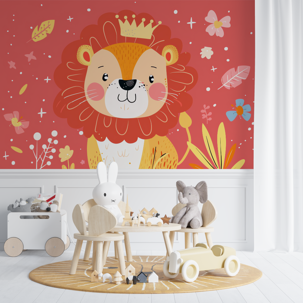 Papier peint lion bebe rouge chambre de bebe