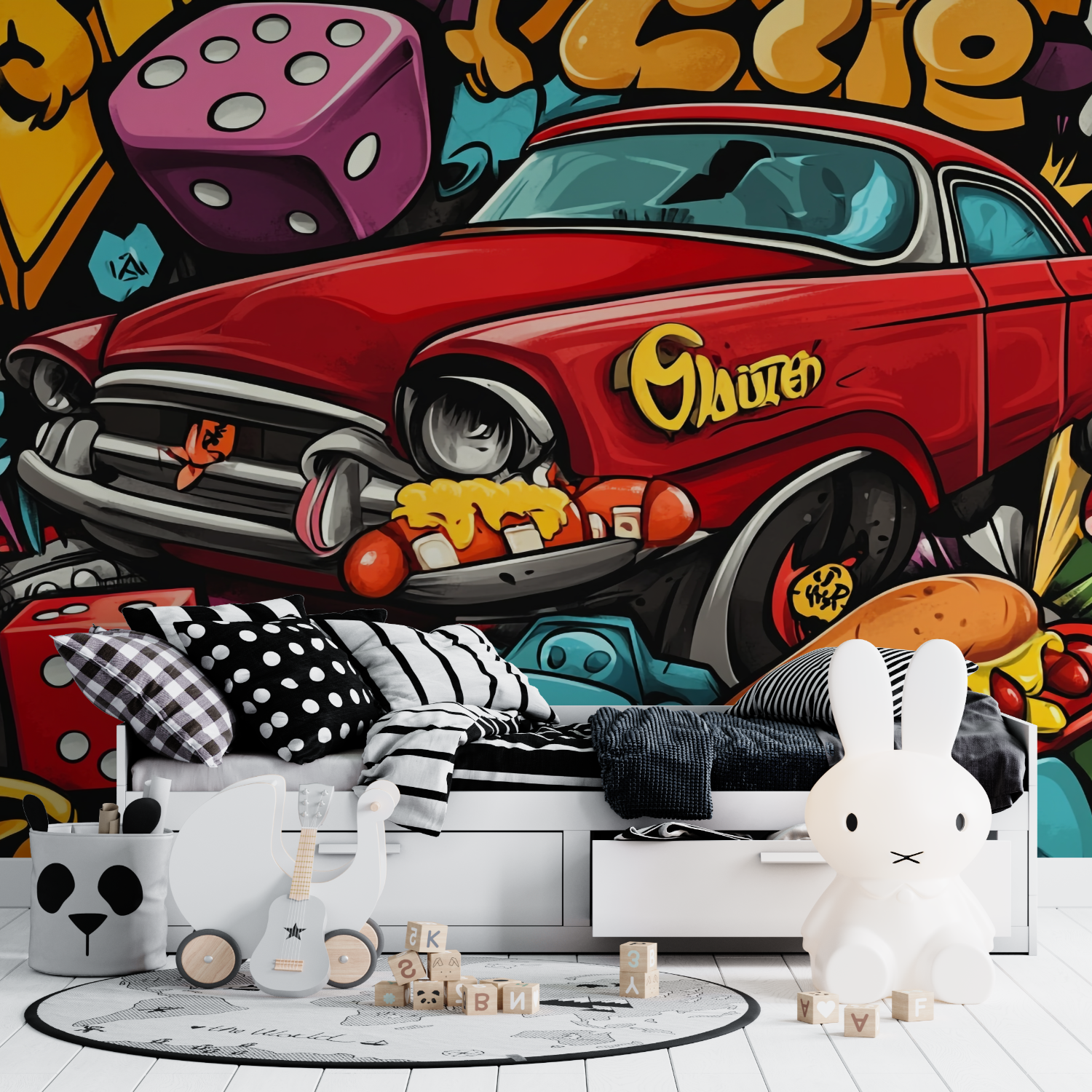 Papier peint graffiti voiture ancienne tapisserie ado