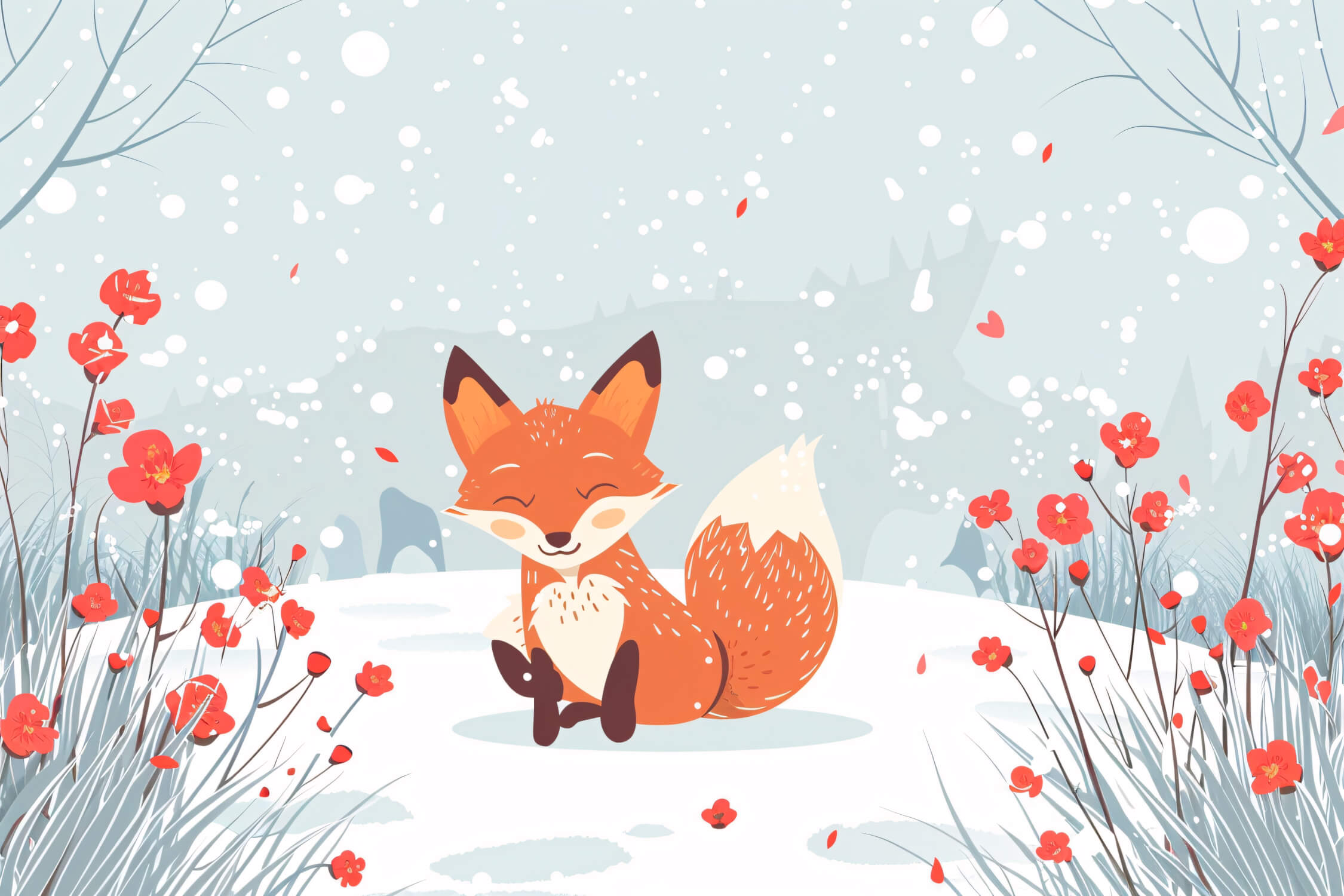 Papier Peint Renard Forêt Bleu