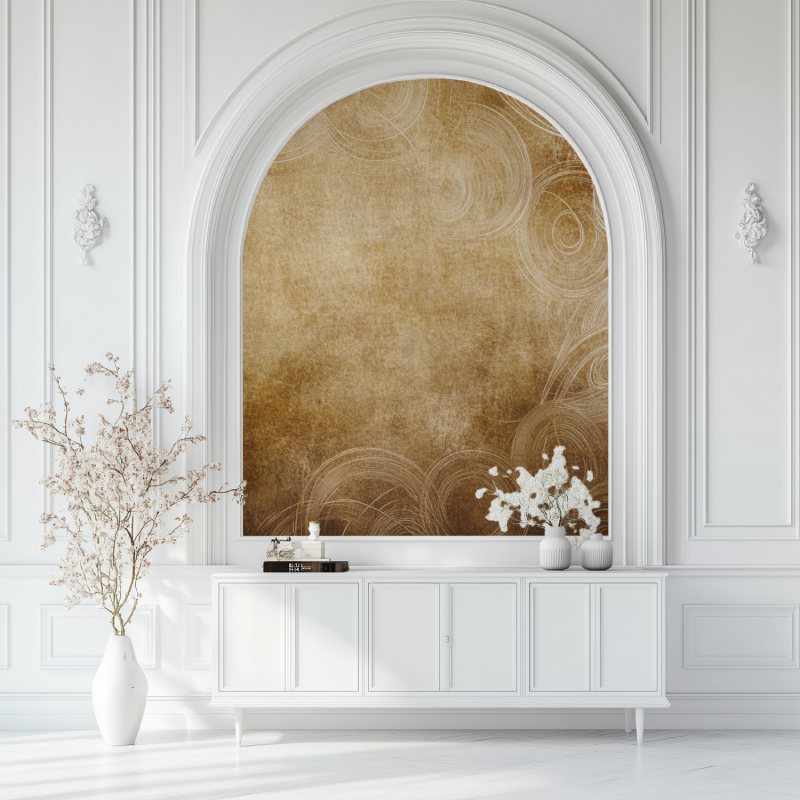 Papier peint vintage marron salon blanc