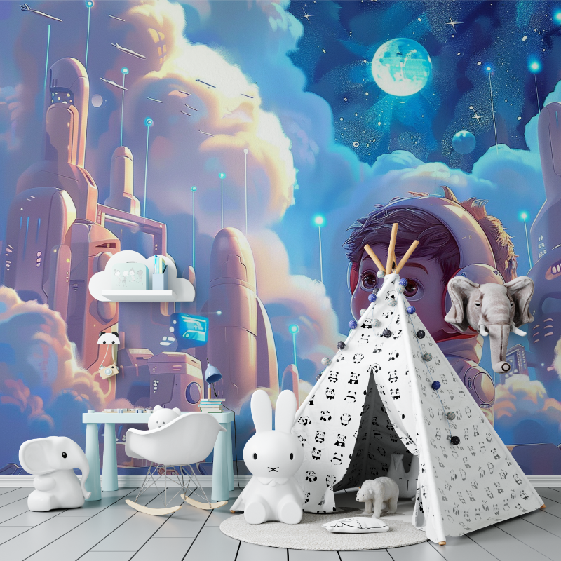 Papier peint chambre ado petit astronaute tapisserie murs