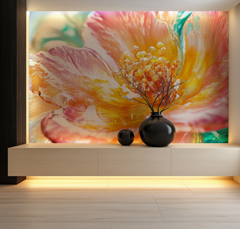 Papier peint fleur exotiques salon neon