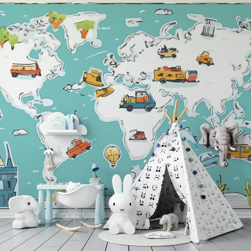 Papier peint enfant carte du monde tapisserie murs