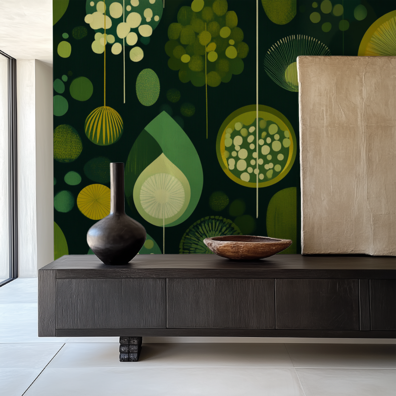 Papier peint vintage scandinave vert salle manger papier