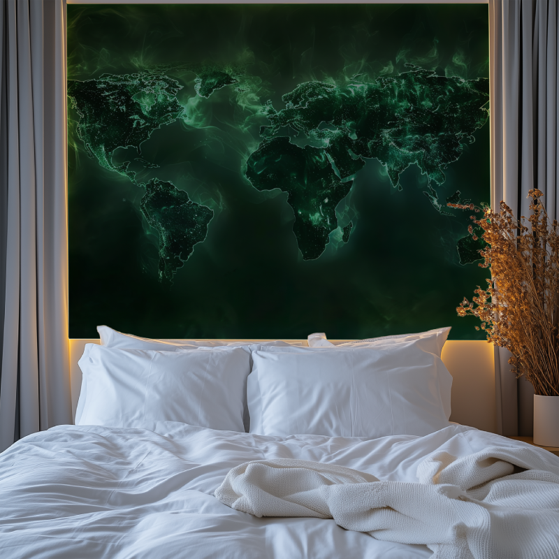 Papier peint carte du monde verte design chambre premium