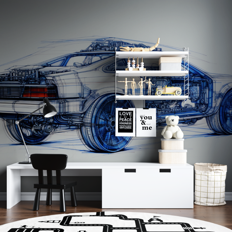 Papier peint dessin technique v...eu tapisserie chambre ados