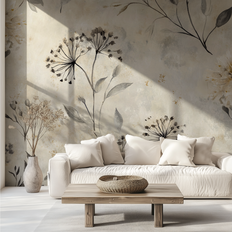 Papier peint fleur de pisenlit canape tendance