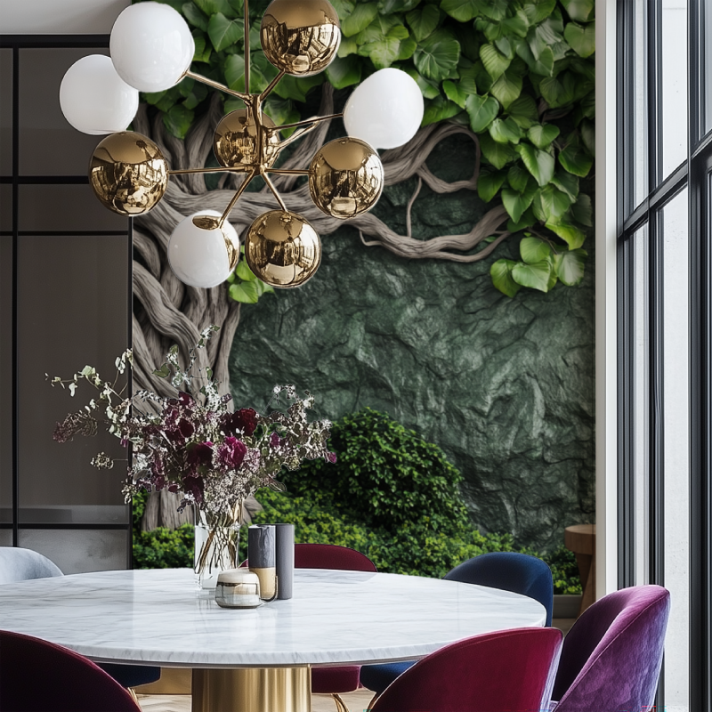 Papier peint arbre 3d salon chaise