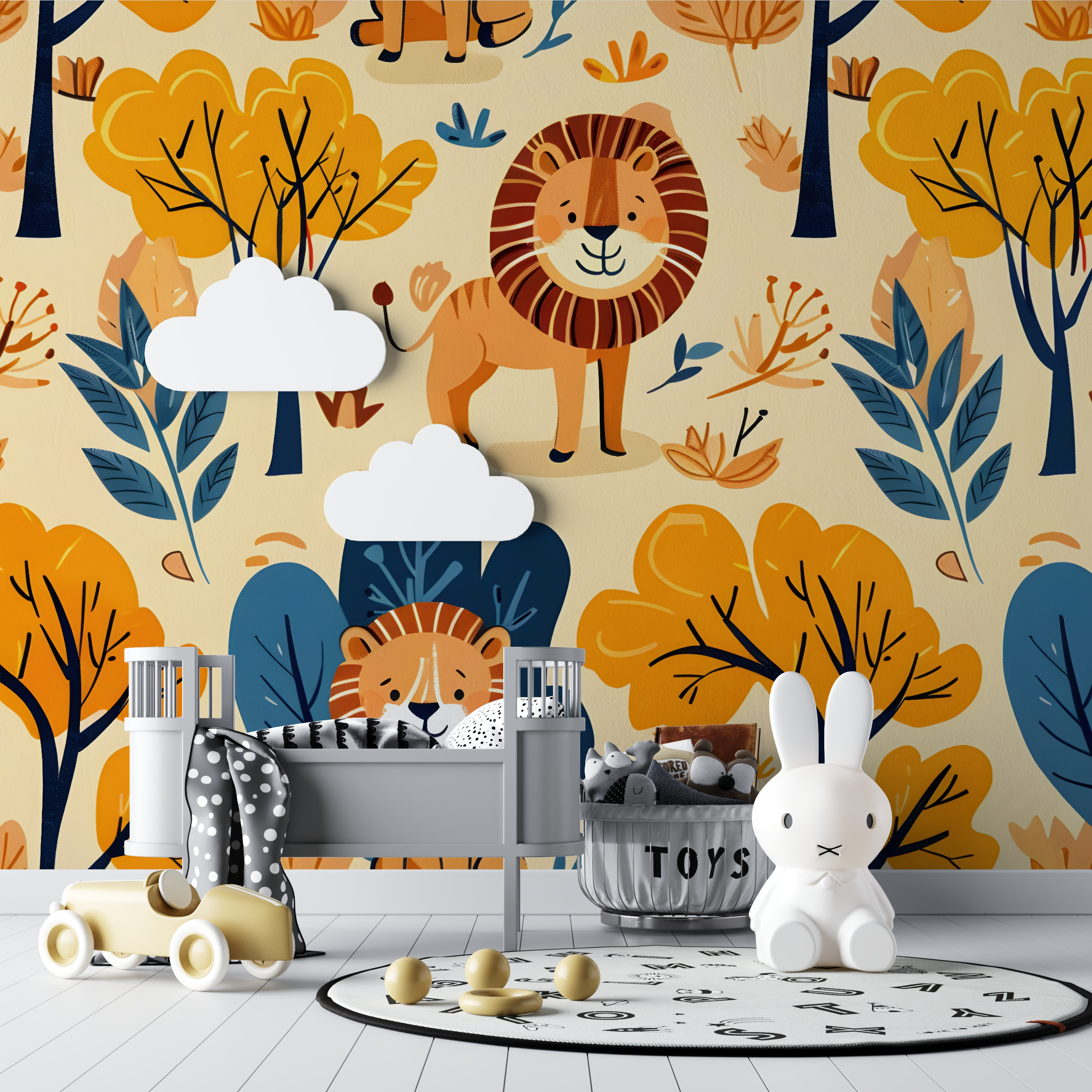 Papier peint lion motifs colore bebe tipi