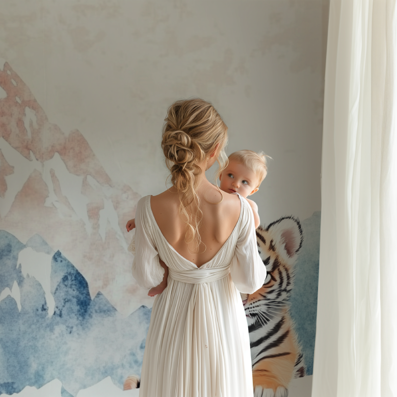 Papier peint tigre et montagnes douces bb123