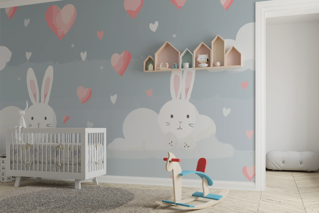 Papier peint bébé Lapins et cœurs - chabre bébé