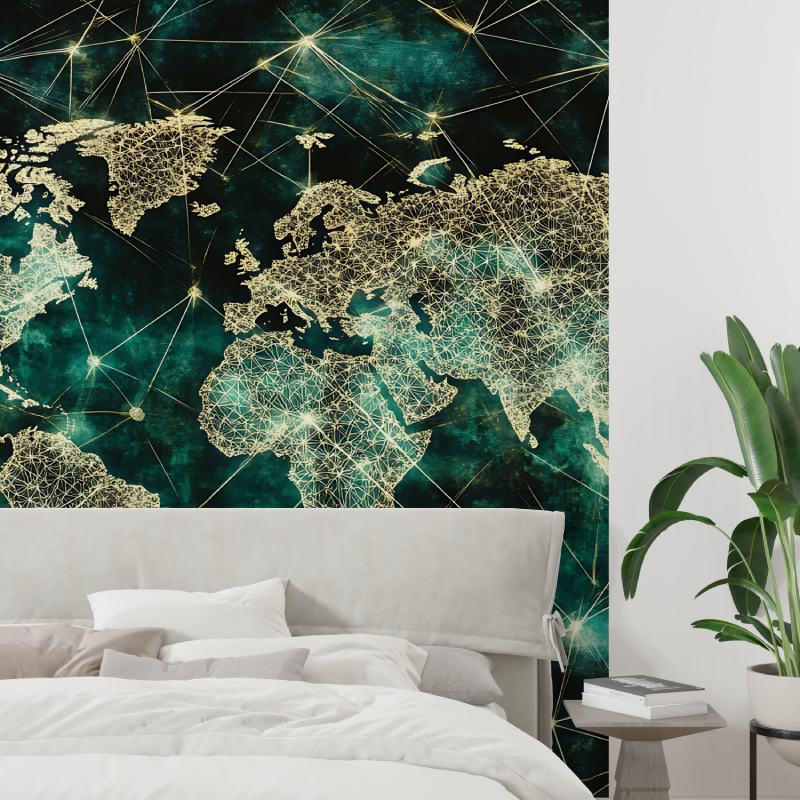 Papier peint carte du monde geometrique tapisserie tendance