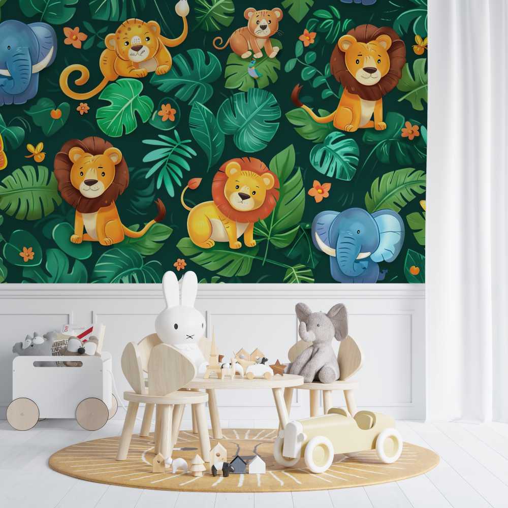 Papier peint lion dans la jungle chambre de bebe