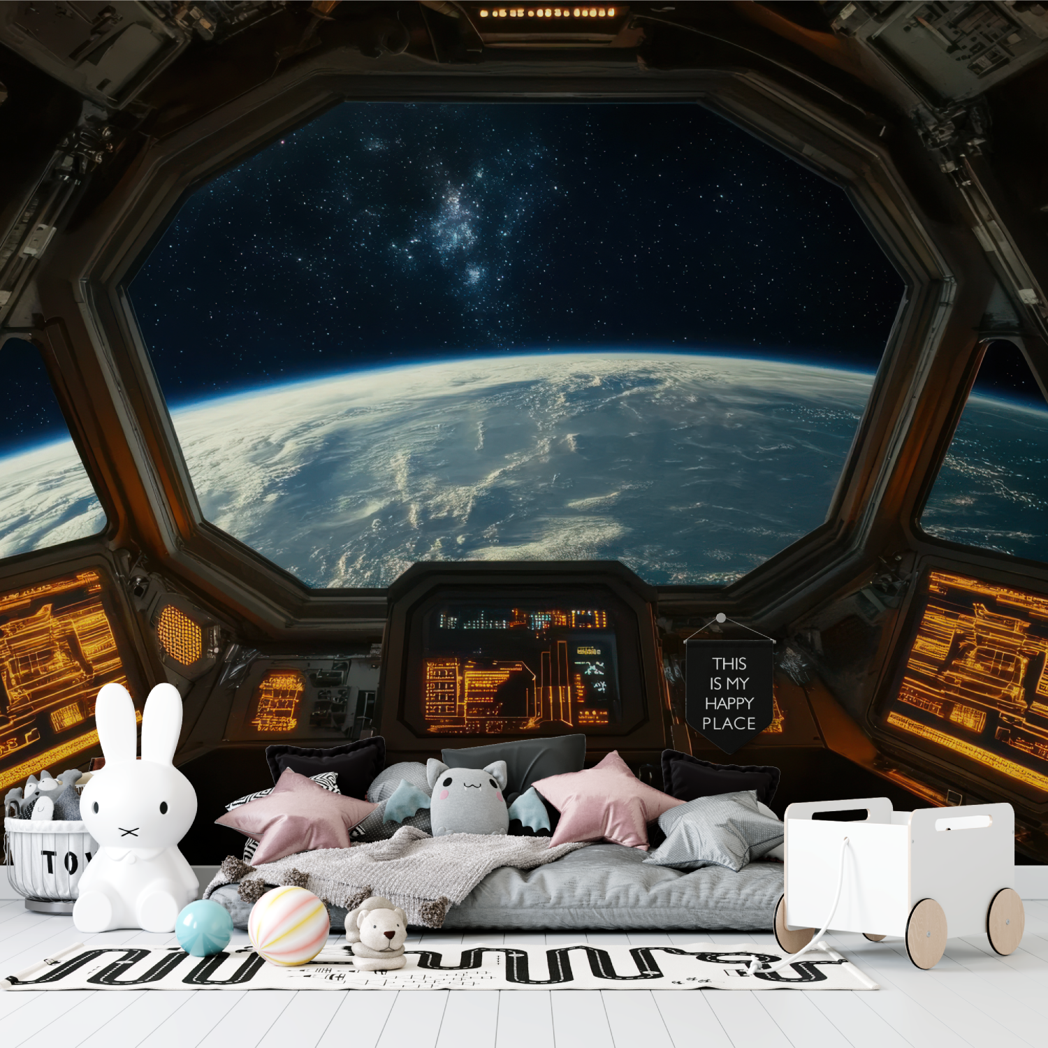 Papier peint espace vue interie...vaisseau tapisserie garcon