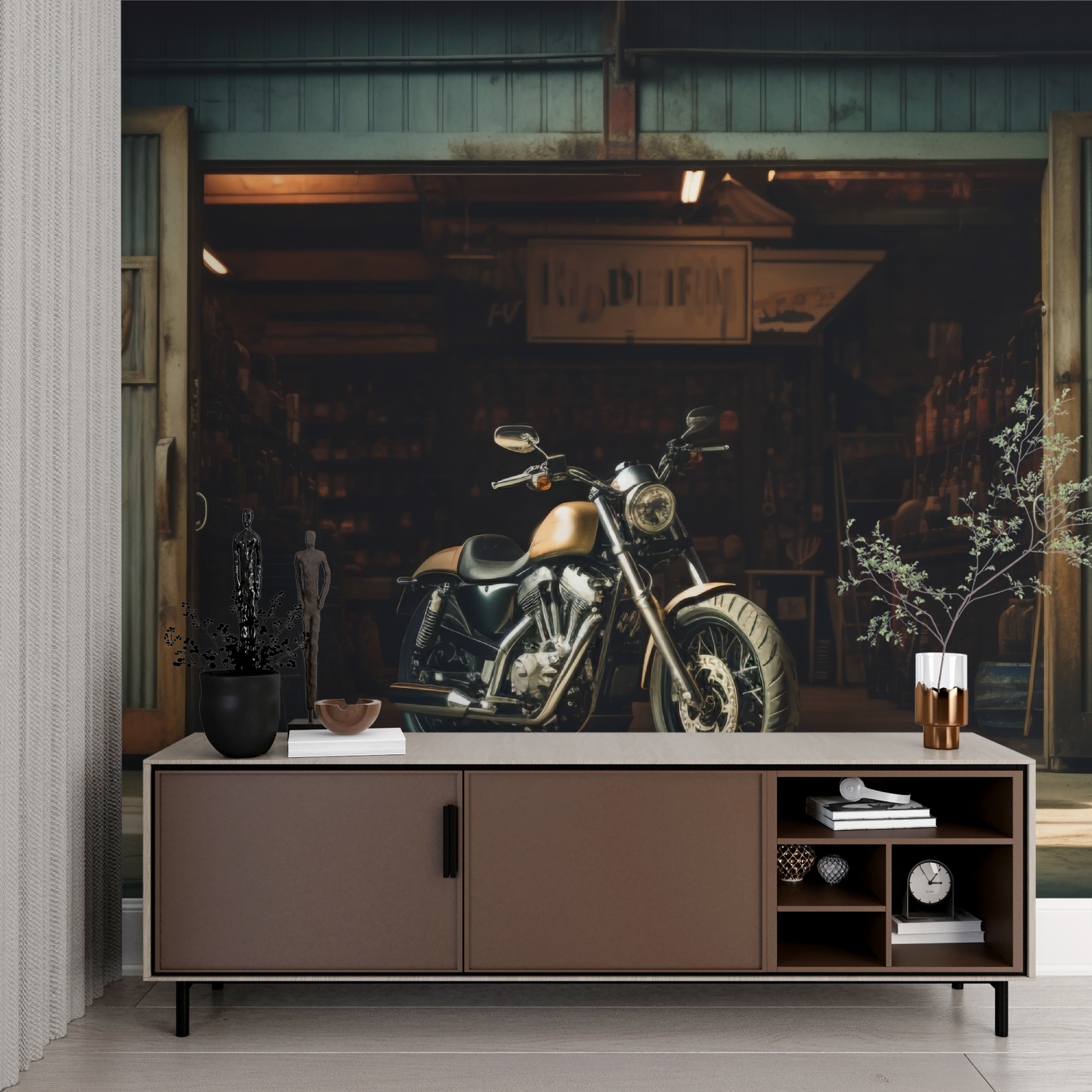 Papier peint moto harley davidson garage imprime