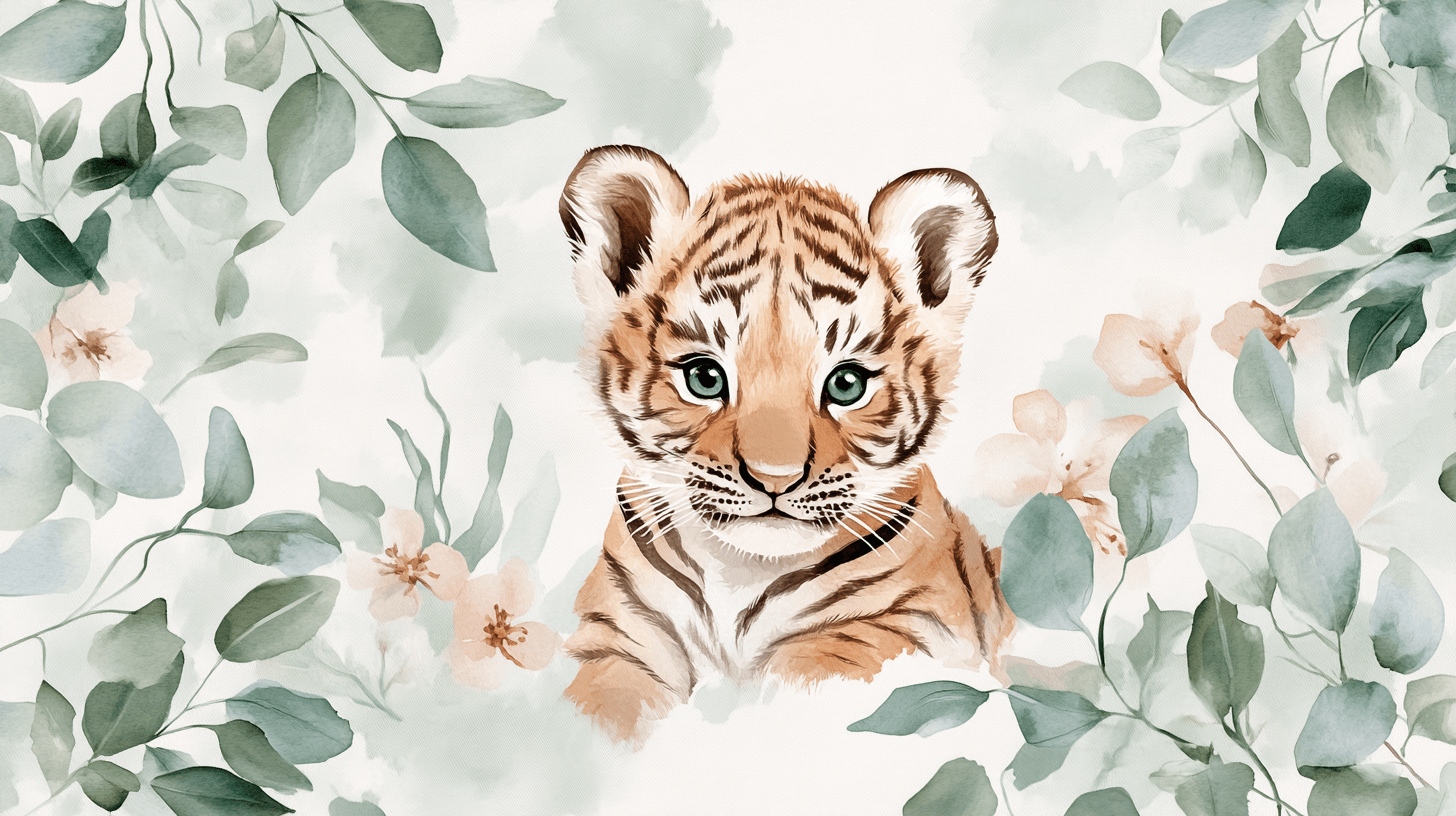 Papier Peint Tigre Et Feuilles D'eucalyptus