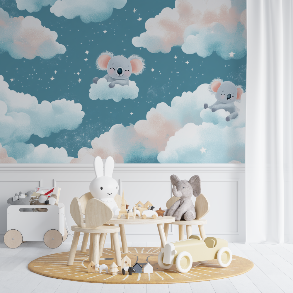 Papier peint koala flottant dans le ciel chambre de bebe