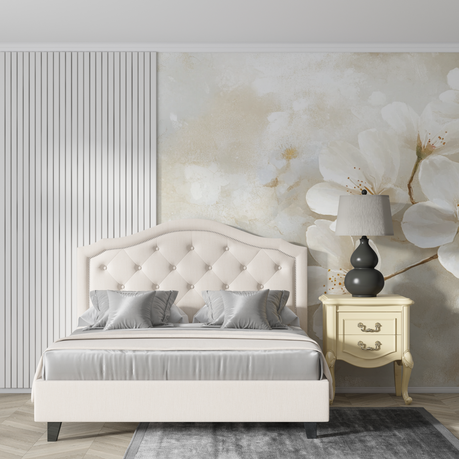 Papier peint aquarelle fleurs blanches abstraites design