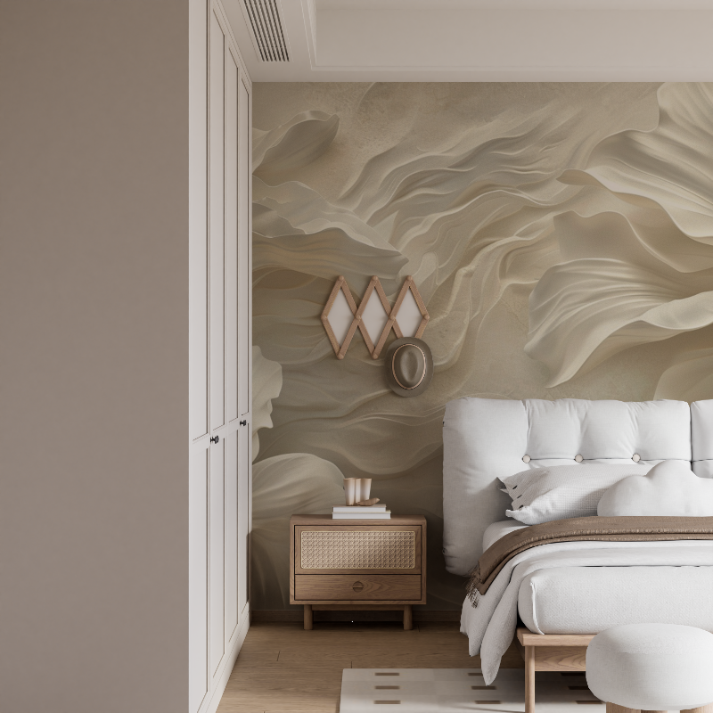 Papier peint trompe loeil fleur blanche mural