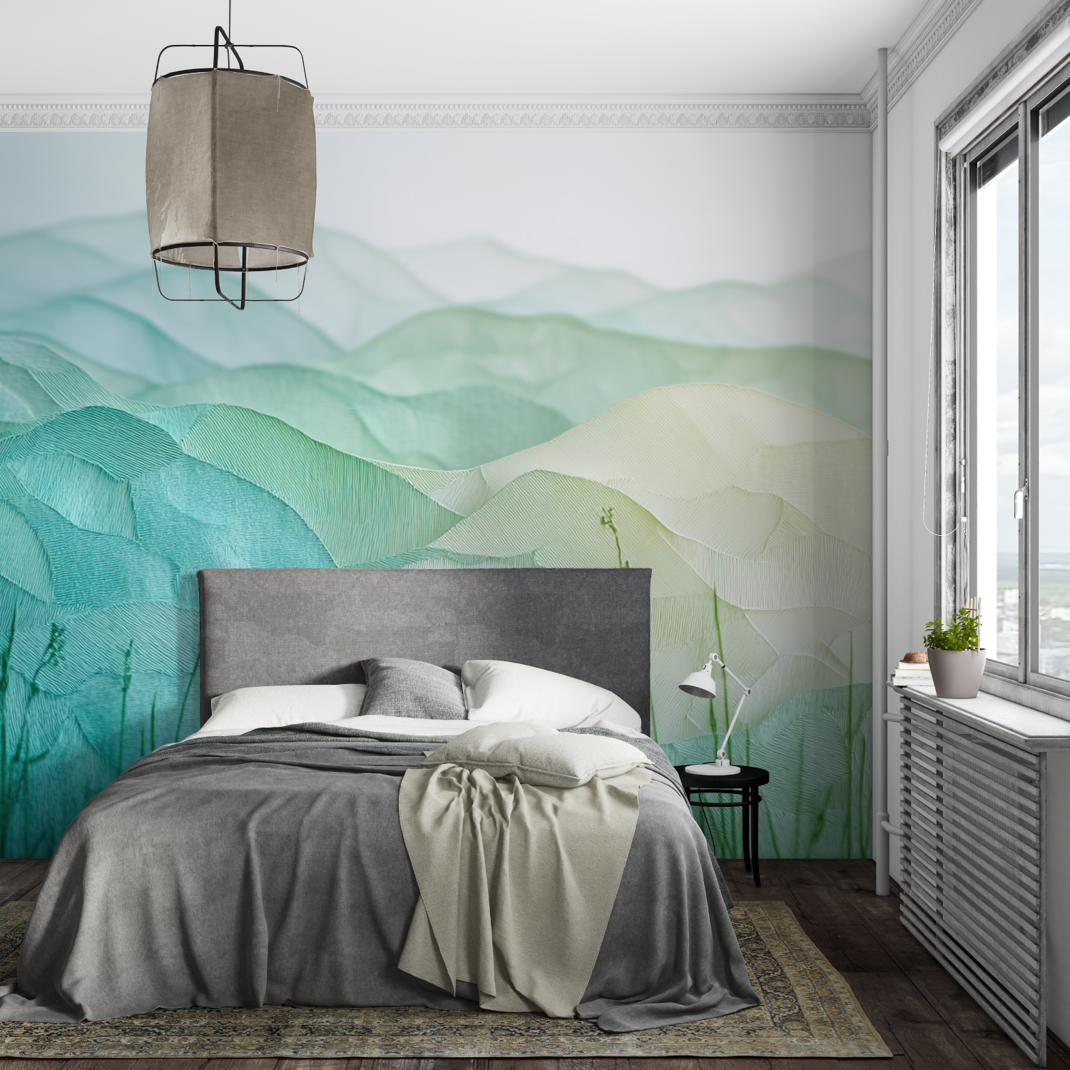 Papier peint aquarelle 3d vert mural