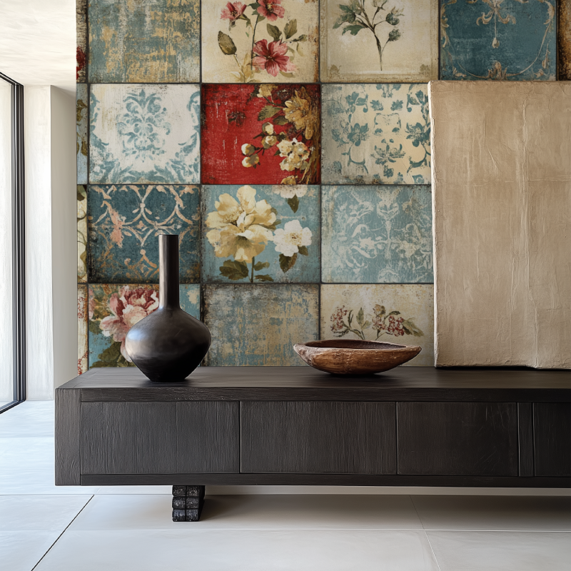 Papier peint vintage patchwork salle manger papier