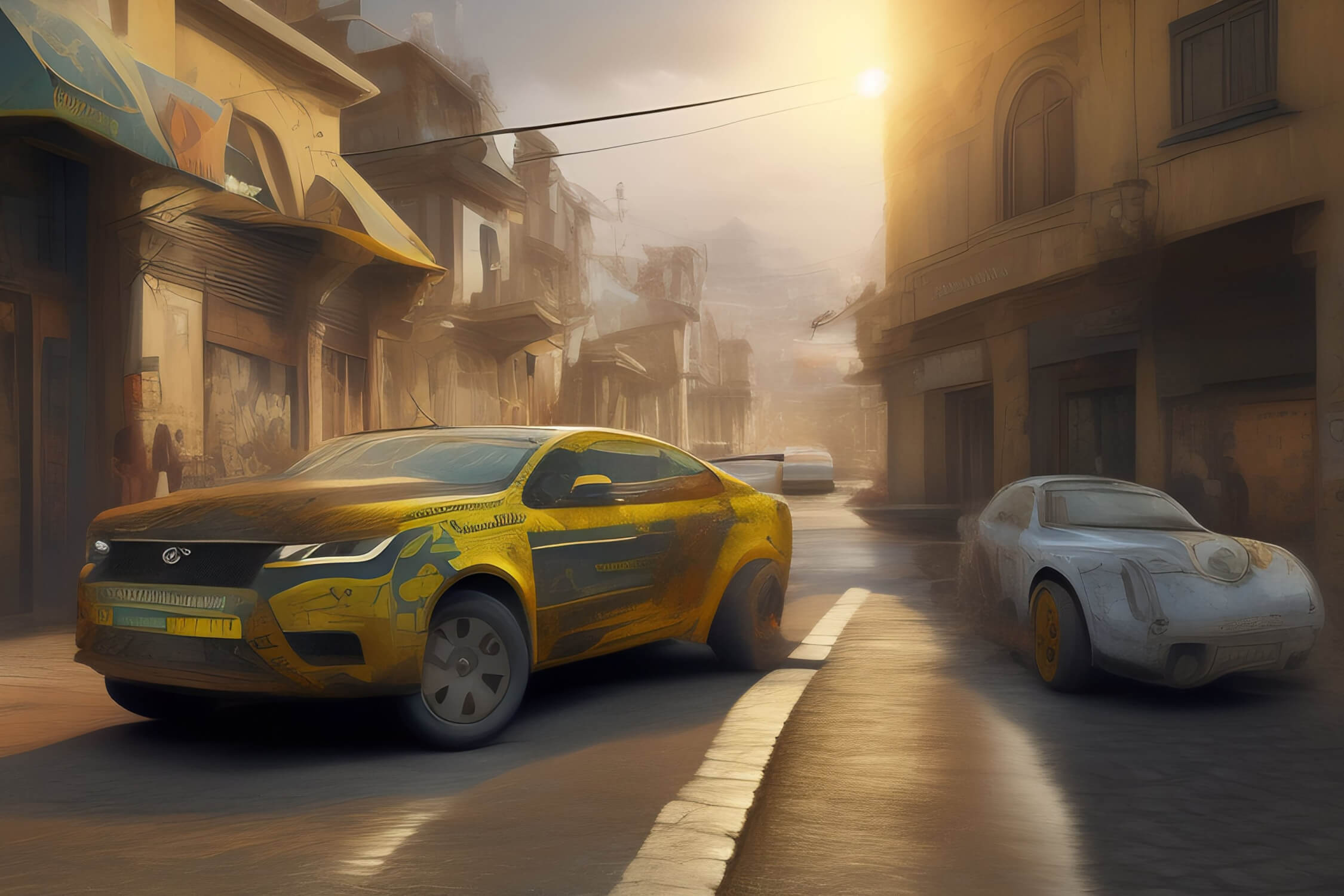 Papier Peint 3D Voiture Jaune