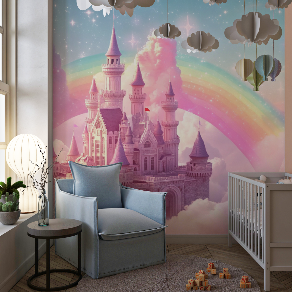 Papier peint princesse chateau ...es nuages chambre de fille