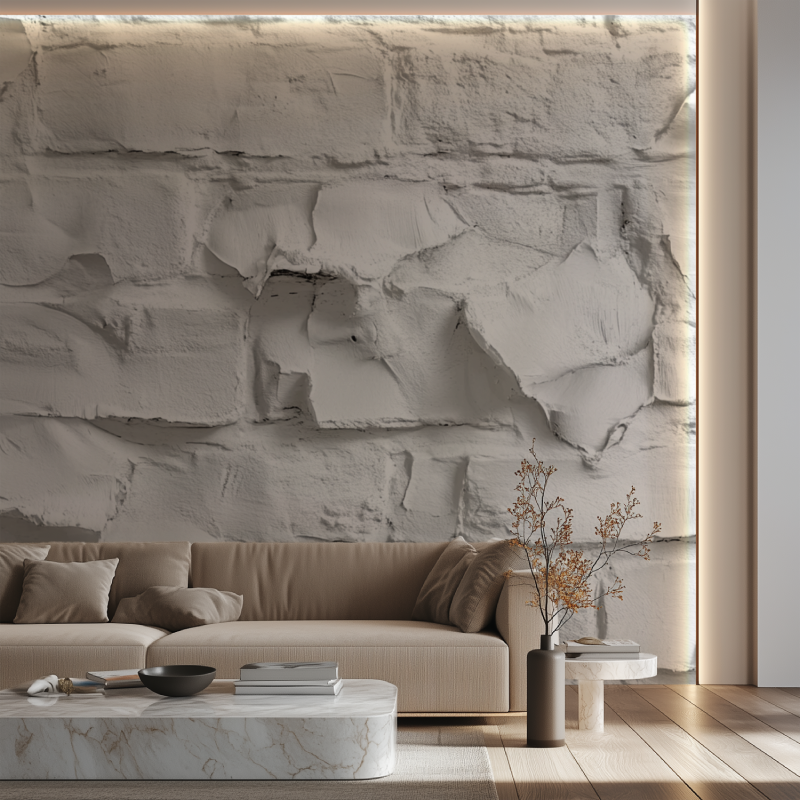 Papier peint blanc trompe loeil canape neon