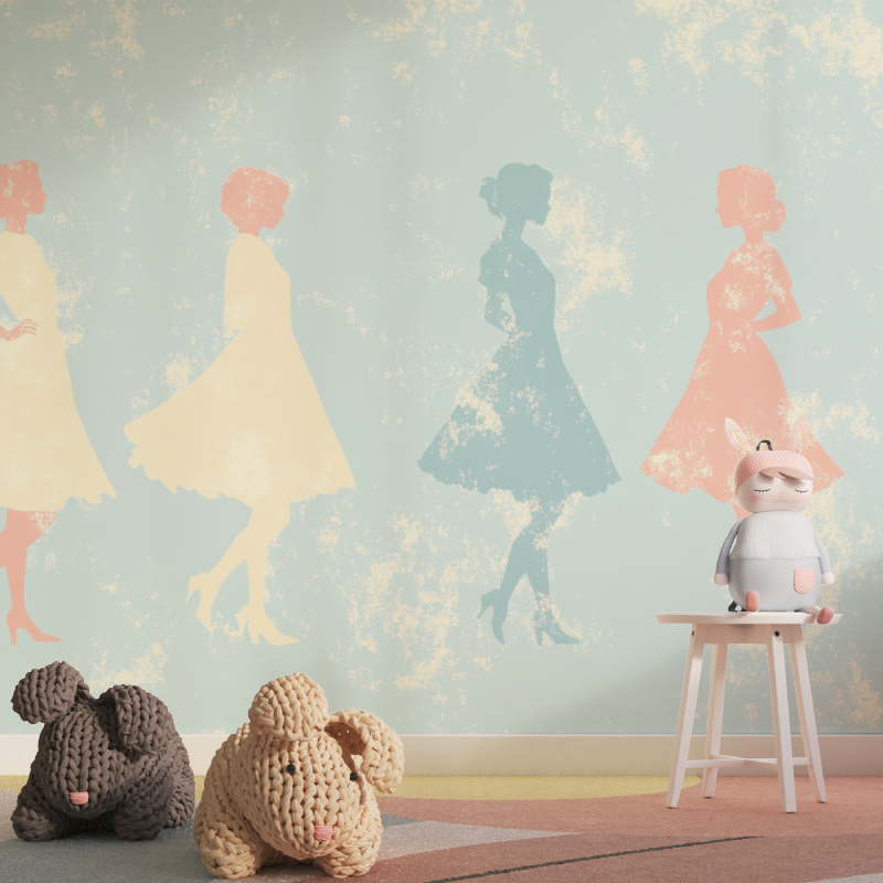 Papier peint vintage fille tapisserie pour fille