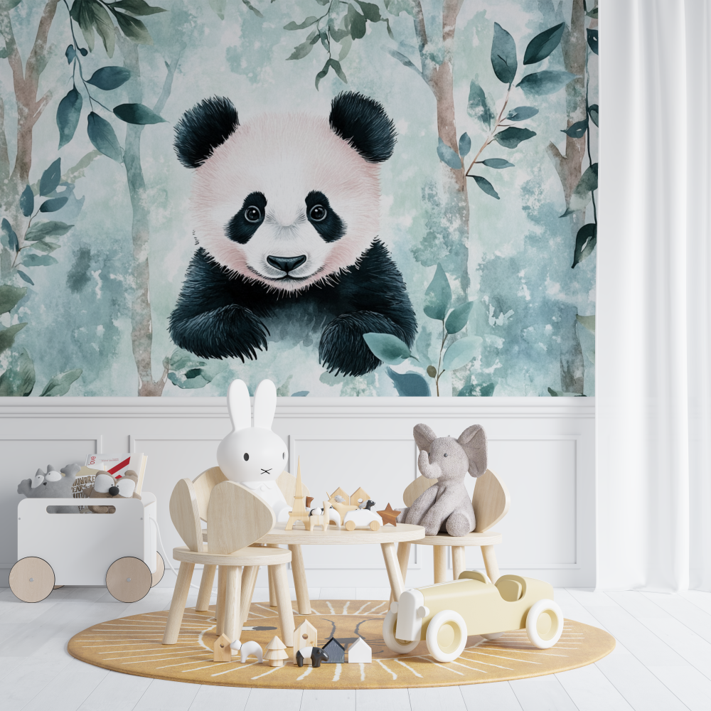 Papier peint panda et foret enchantee chambre de bebe