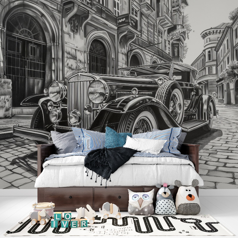 Papier peint noir et blanc voit...dessin tapisserie pour ado