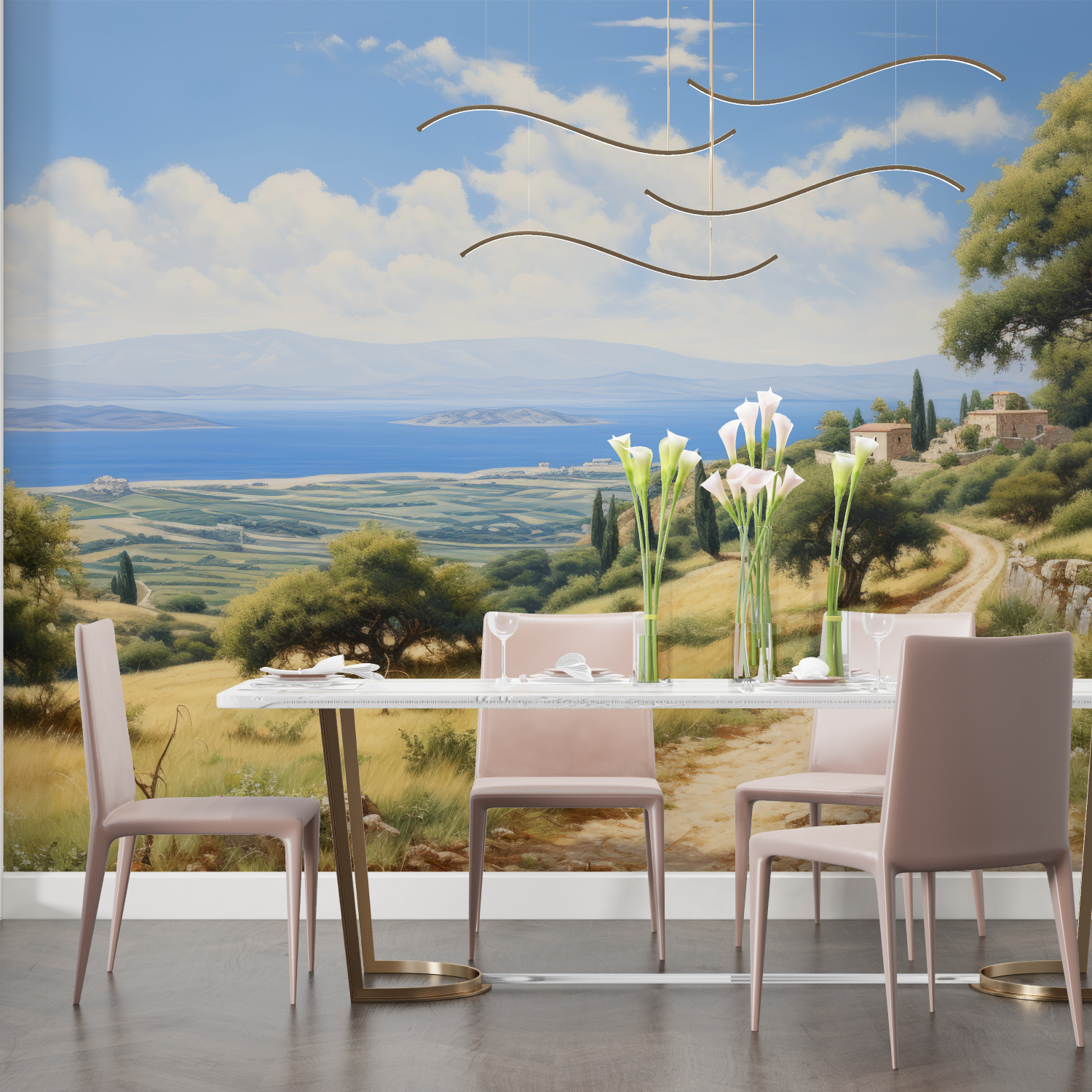 Papier peint aquarelle mediterraneen panoramique salon