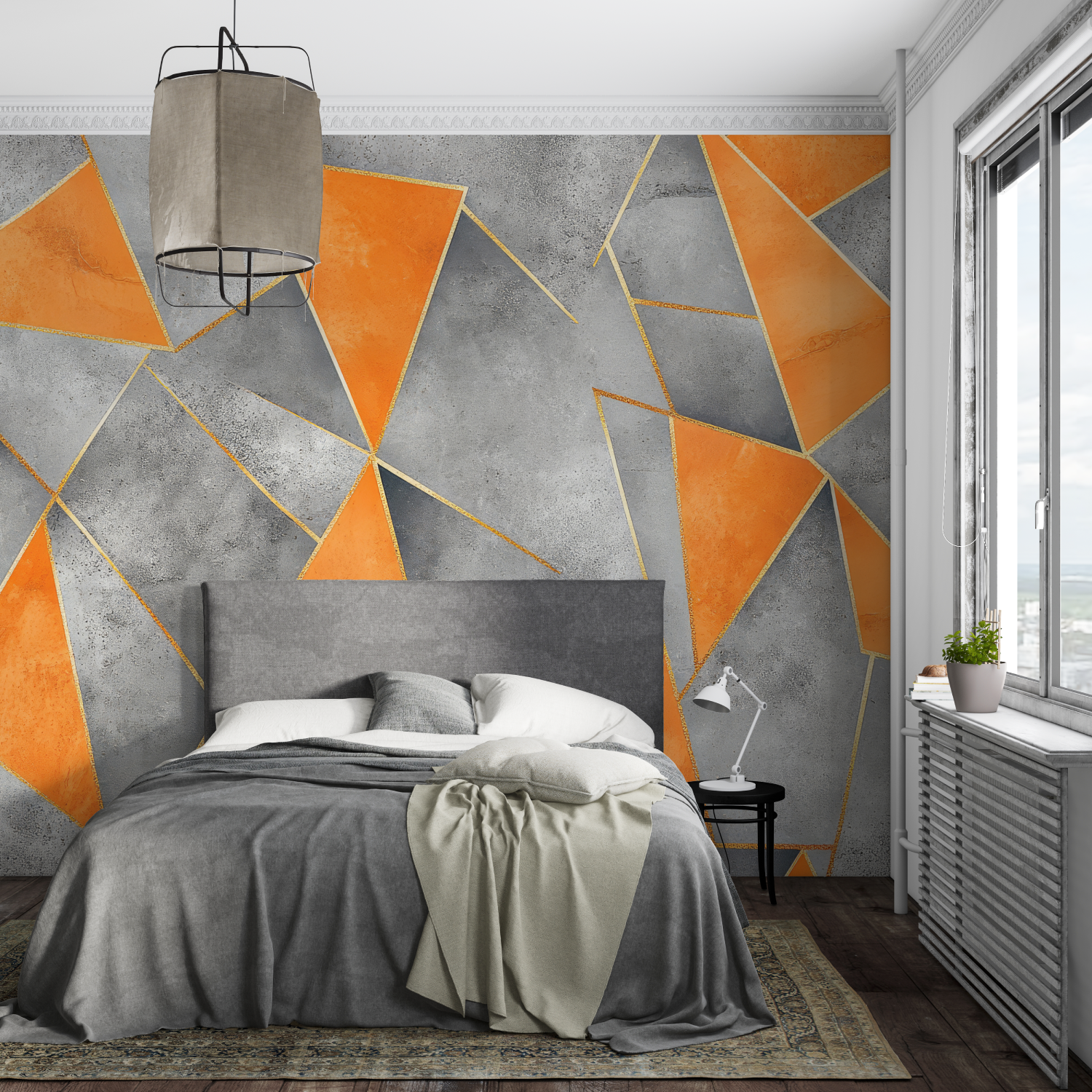 Papier Peint Orange Et Gris - mural