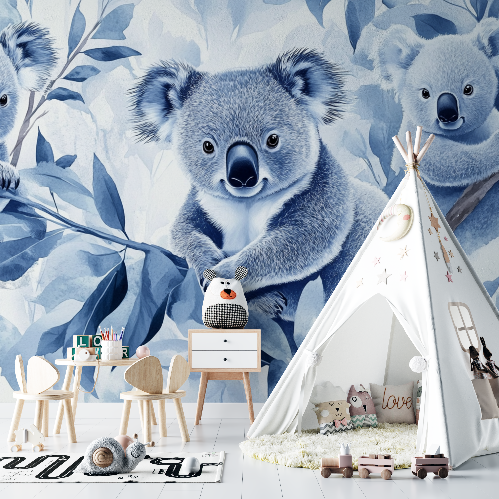 Papier peint koala dans les feuillages givres chambre bebe