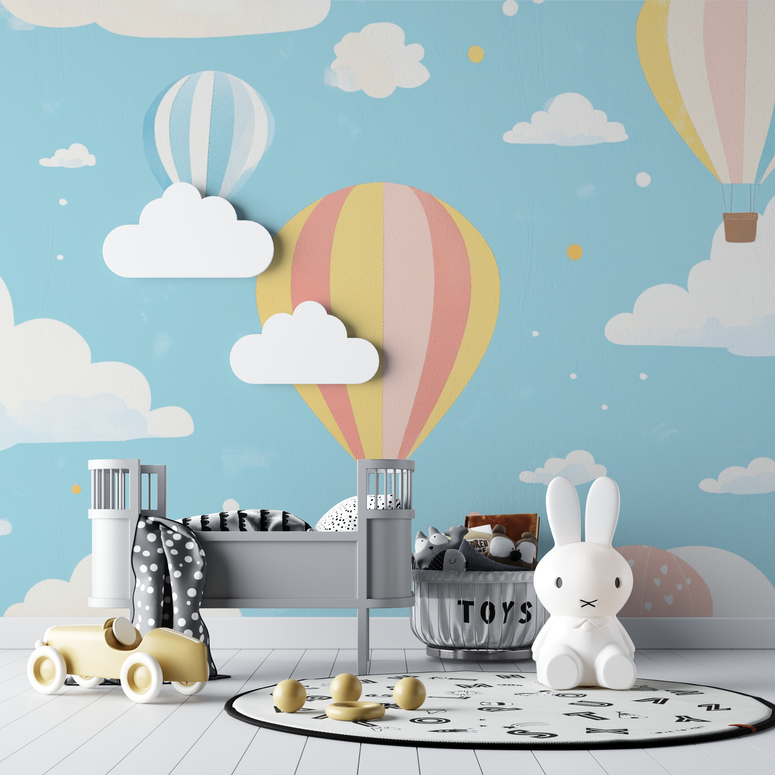 Papier peint montgolfiere et ciel etoile bebe tipi