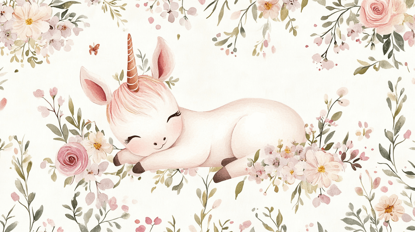 Papier Peint Licorne Chambre Fille Bébé Sur Nid De Fleur