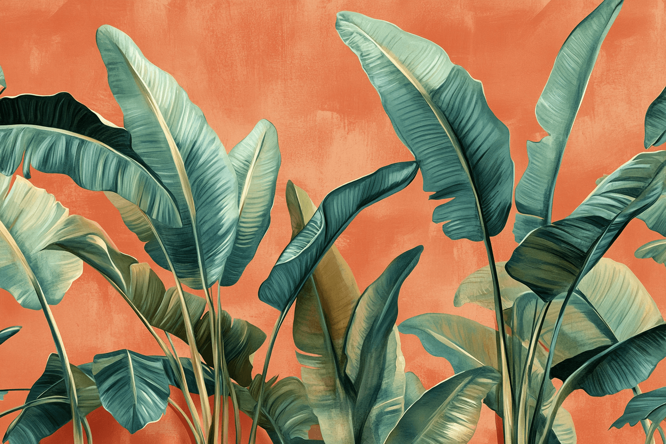 Papier Peint Terracotta Avec Feuilles De Bananier