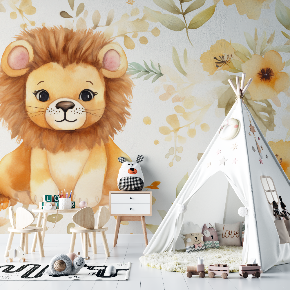 Papier peint lion panoramique chambre bebe