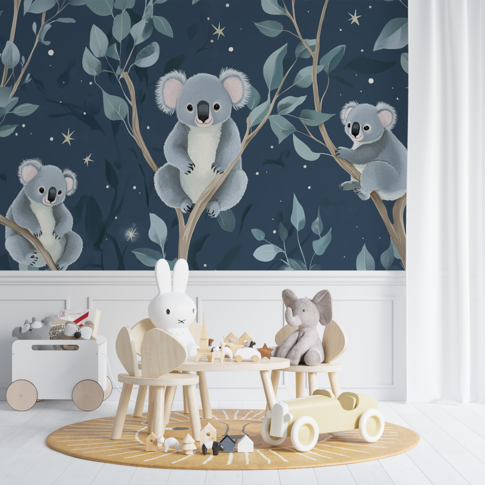 Papier peint koala et silence etoile chambre de bebe
