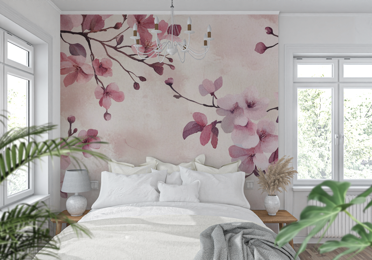 Papier peint branches fleuries tendance tendance mur