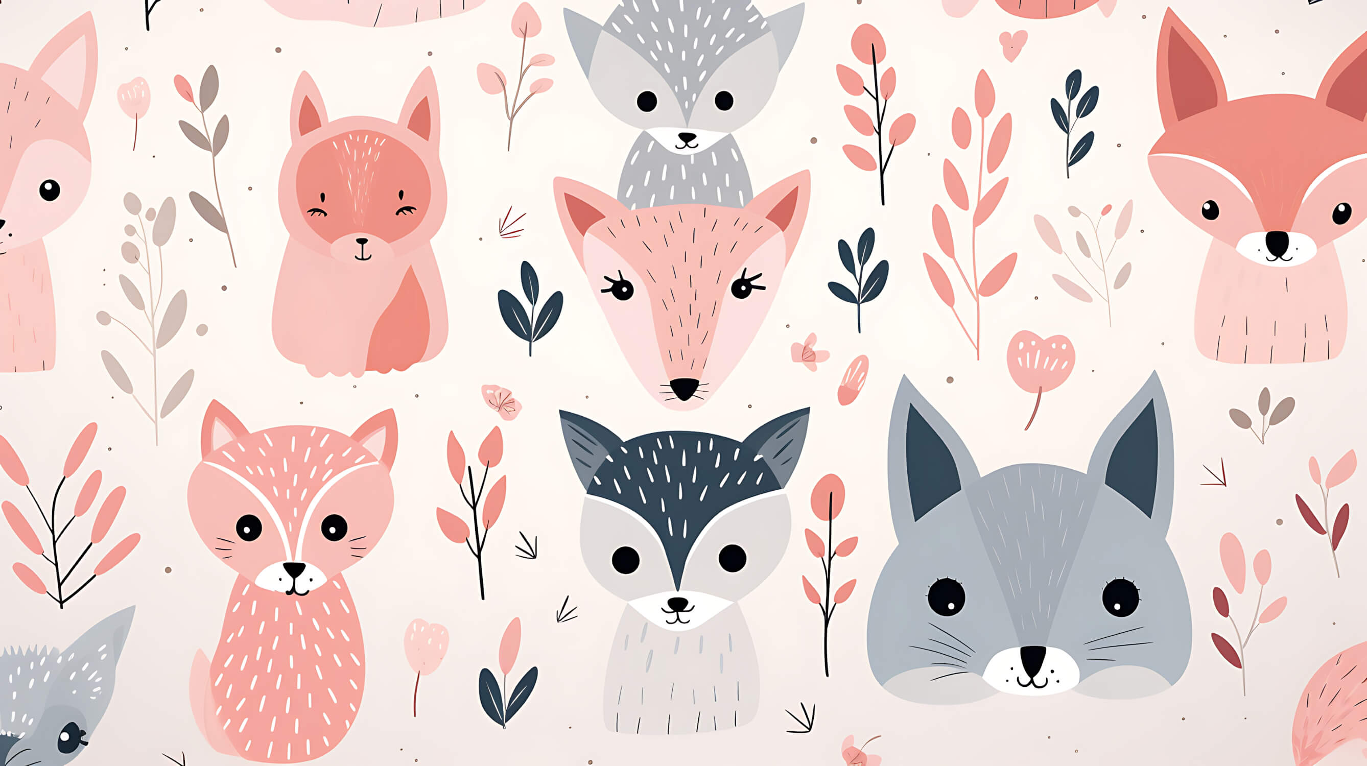 Papier Peint Bébé Renards Motifs Rose