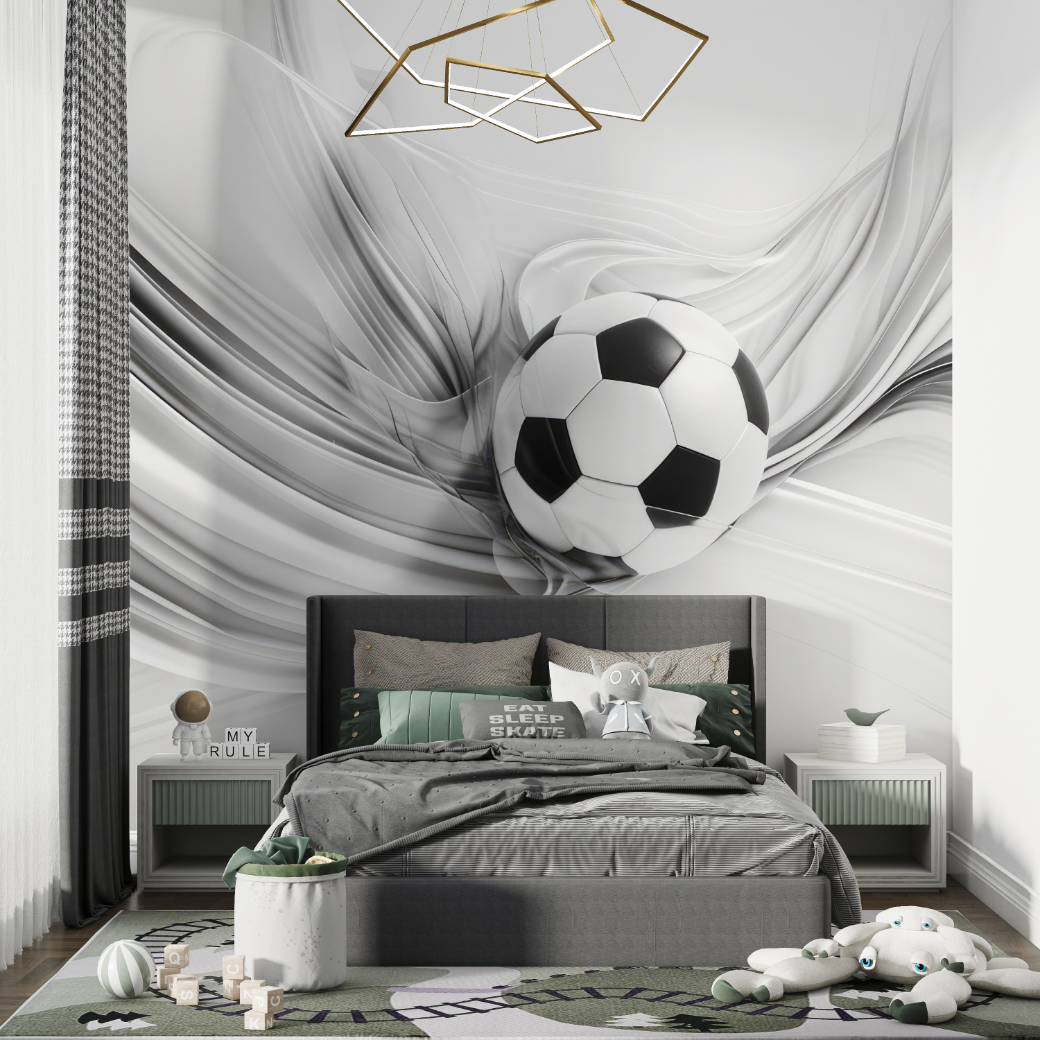 Papier peint 3d ballon foot chambre de garcon