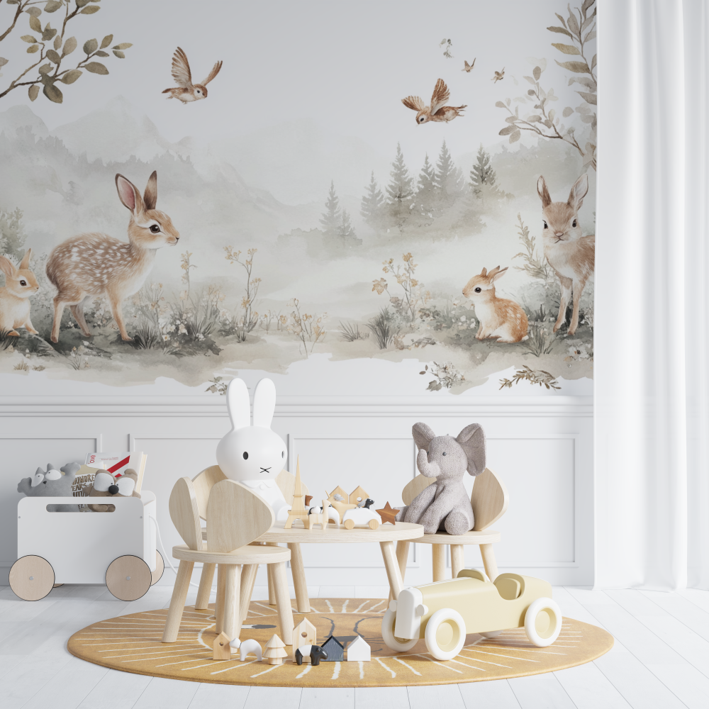 Papier peint foret bebe enchante chambre de bebe