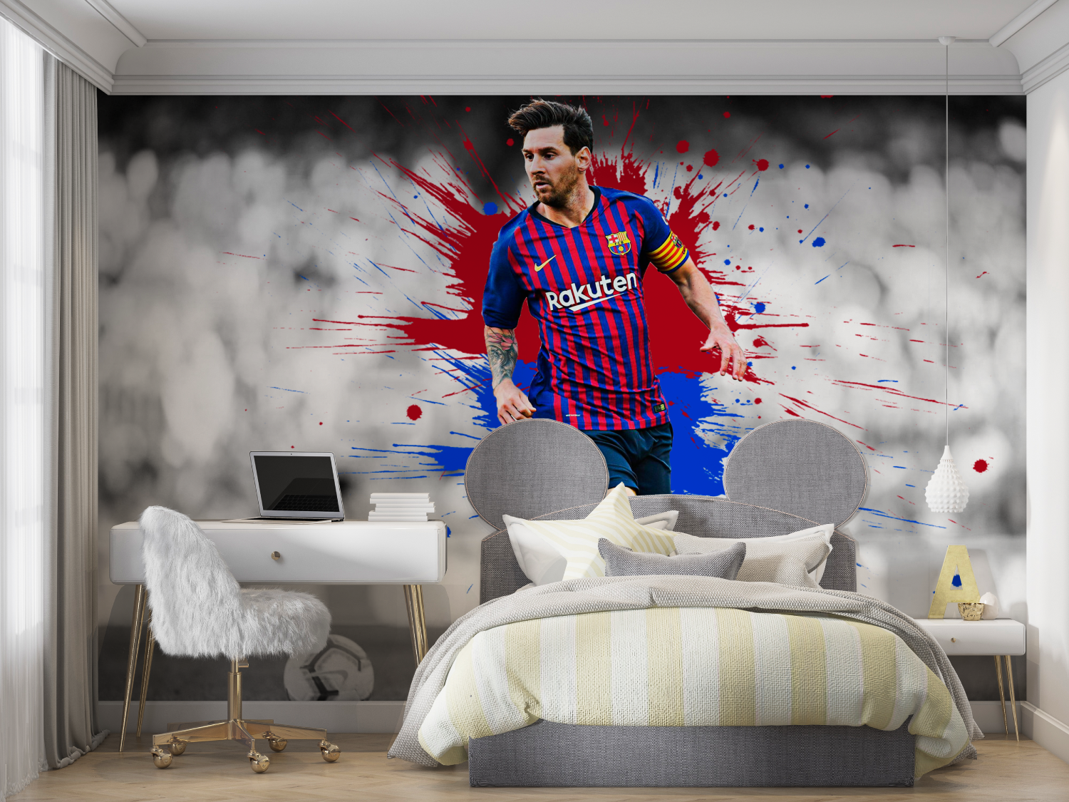 Papier peint foot messi mur chambre panoramique