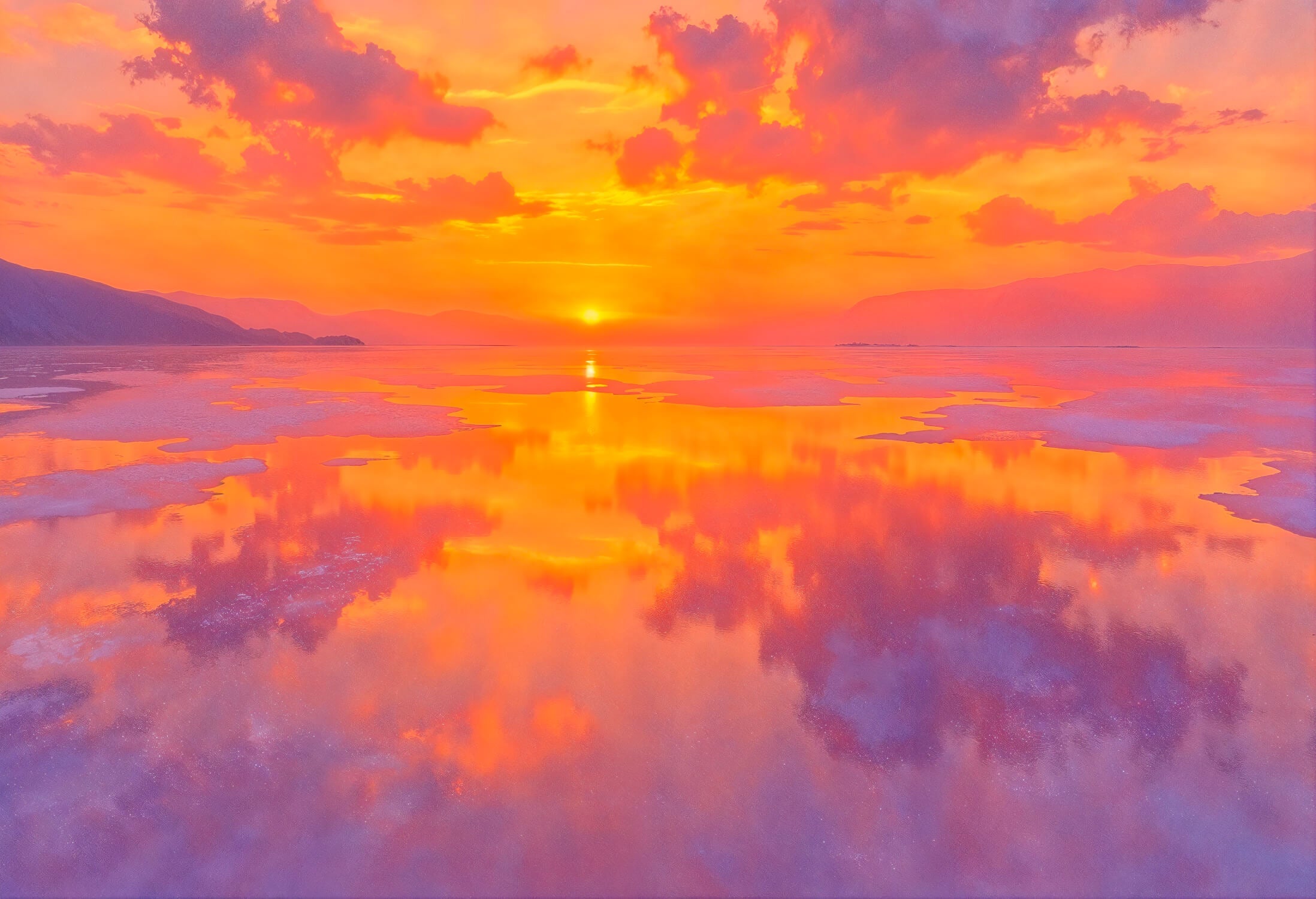 Papier Peint Aquarelle Coucher Soleil