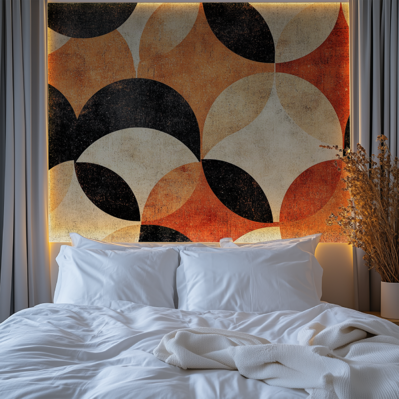 Papier peint vintage orange geometrique chambre premium