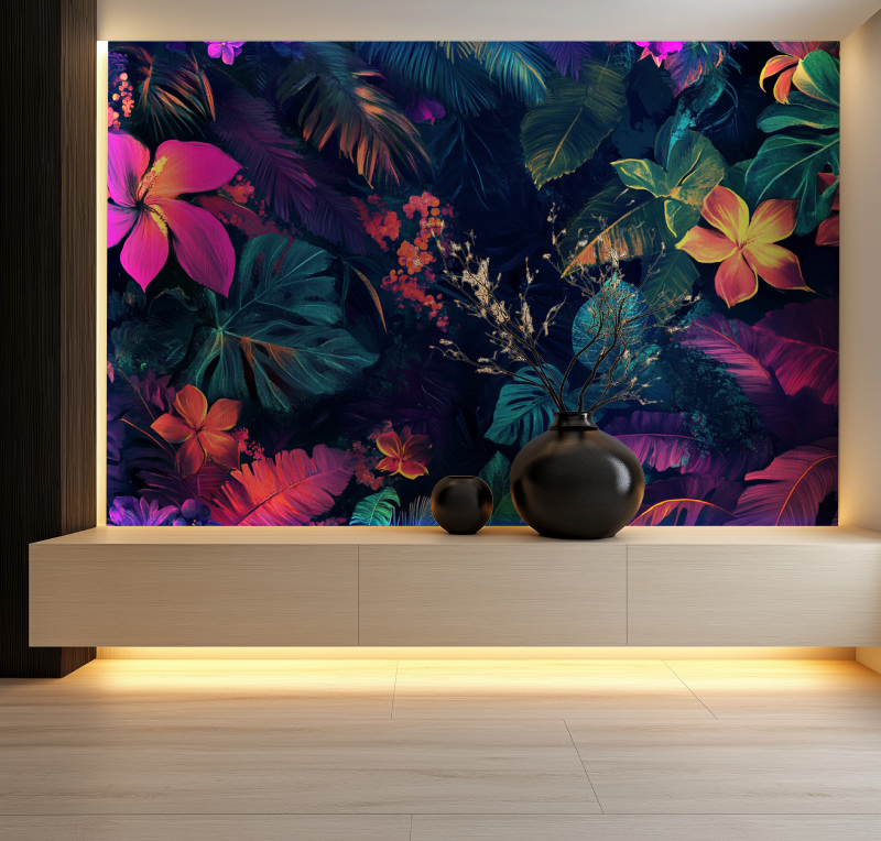 Papier peint fleur jungle salon neon