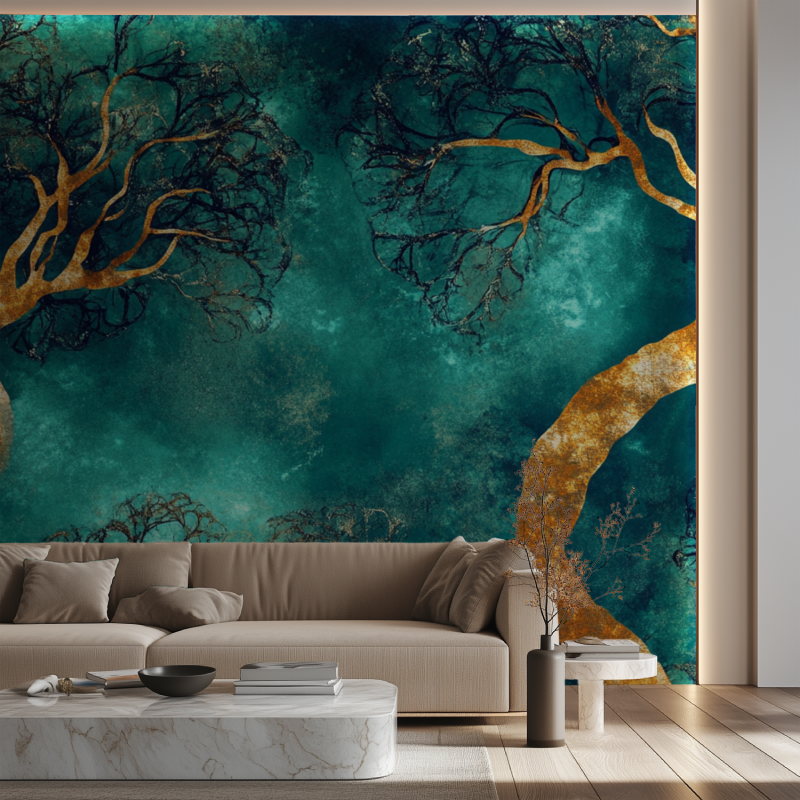 Papier peint arbre magique canape neon