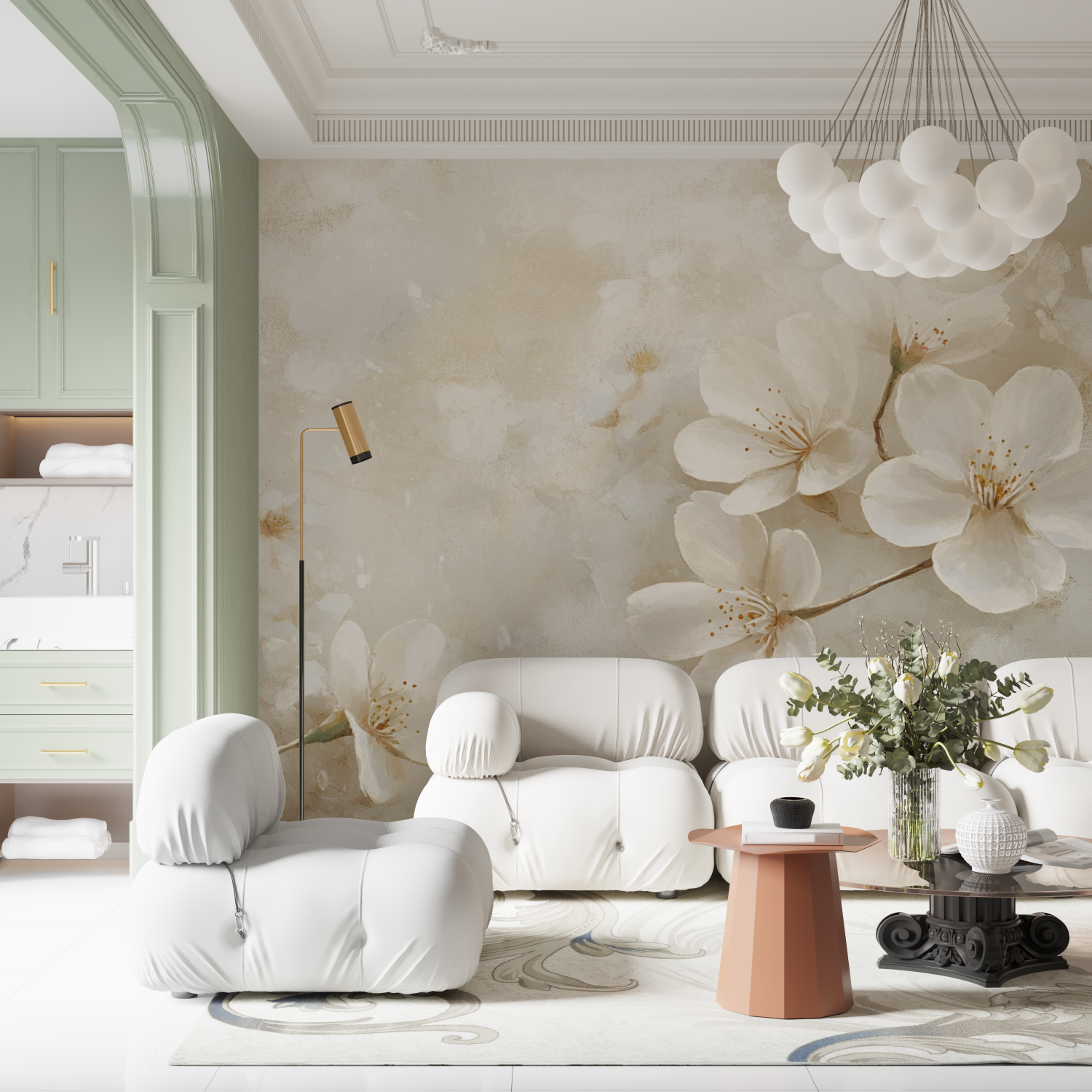 Papier peint aquarelle fleurs b...es abstraites contemporain