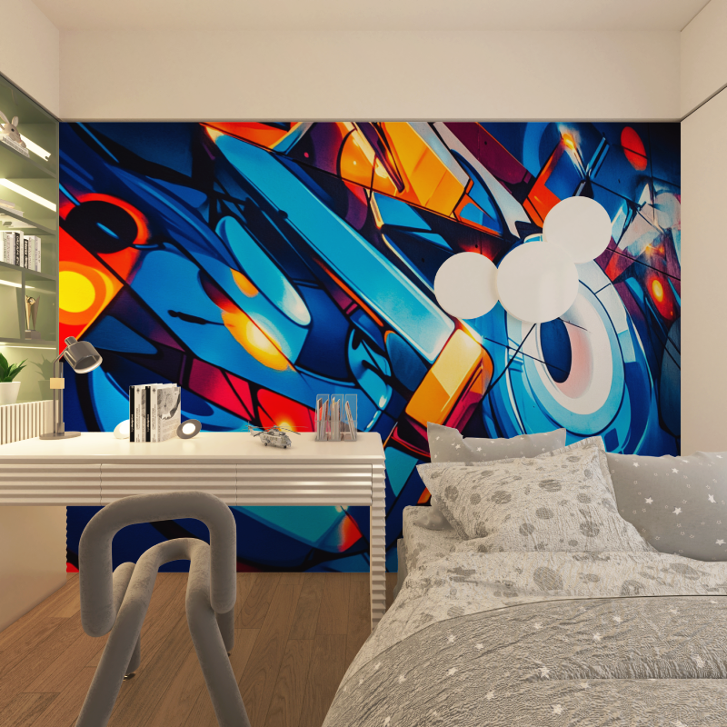 Papier peint blue electro graffiti chambre adolescents